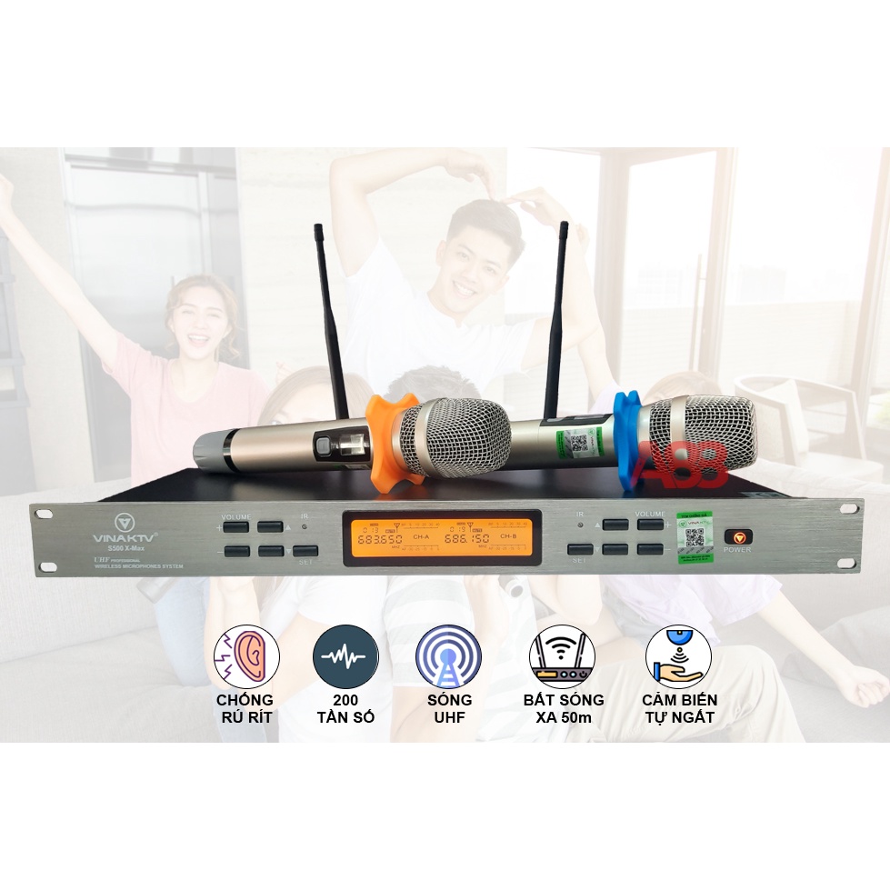 Micro không dây VinaKTV S500X Max - Hàng chính hãng - Bảo hành 12 Tháng