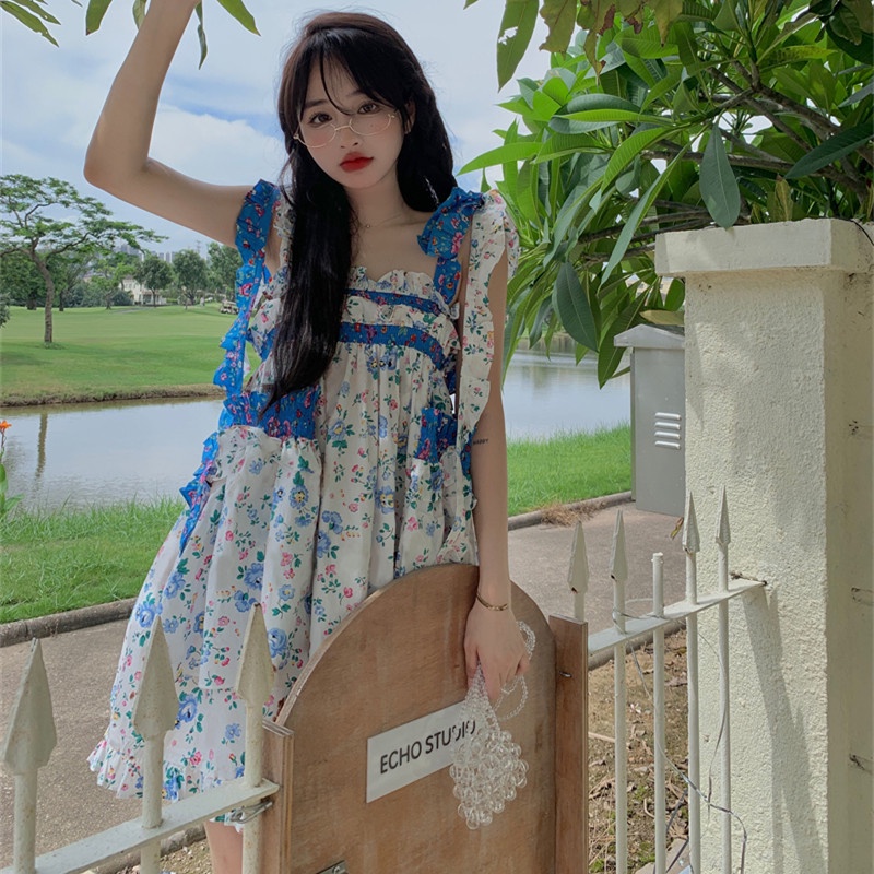 Đầm sát nách hoạ tiết hoa thiết kế dáng rộng thoải mái