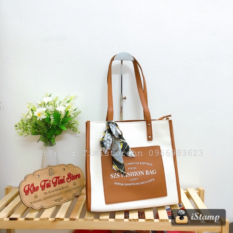 Túi xách công sở nữ to, Túi tote bag da Fashion kèm khăn vừa A4, iPad, tài liệu da dày đi học, đi làm TIMISTOREHN T101