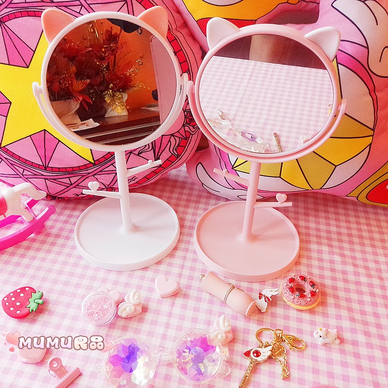Gương để bàn trang điểm tai mèo cute phong cách Hàn Quốc dễ thương KEENGSTORE