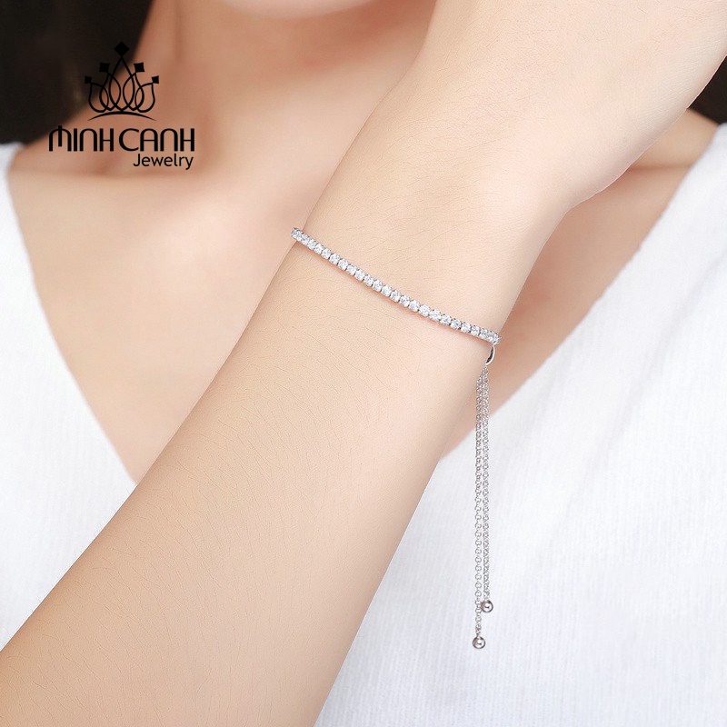 Lắc Tay Bạc Dải Đá Dây Rút Minh Canh Jewelry