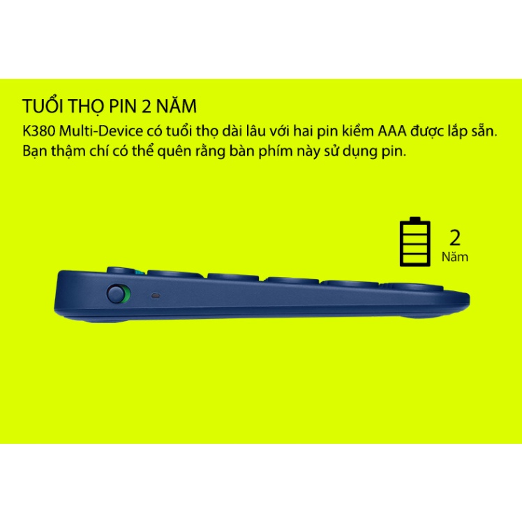 Bàn phím bluetooth logitech K380, kết nối không dây 3 thiết bị, tương thích windows, ios, Mac, androi