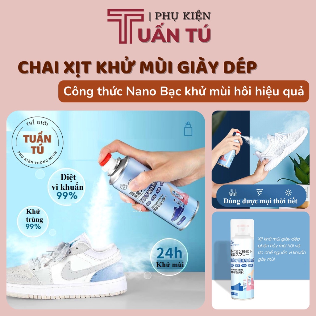 Chai xịt khử mùi giày dép công thức Nano Bạc khử hôi giày hiệu quả bình xịt thơm khử mùi hôi chân đi du lịch thể thao