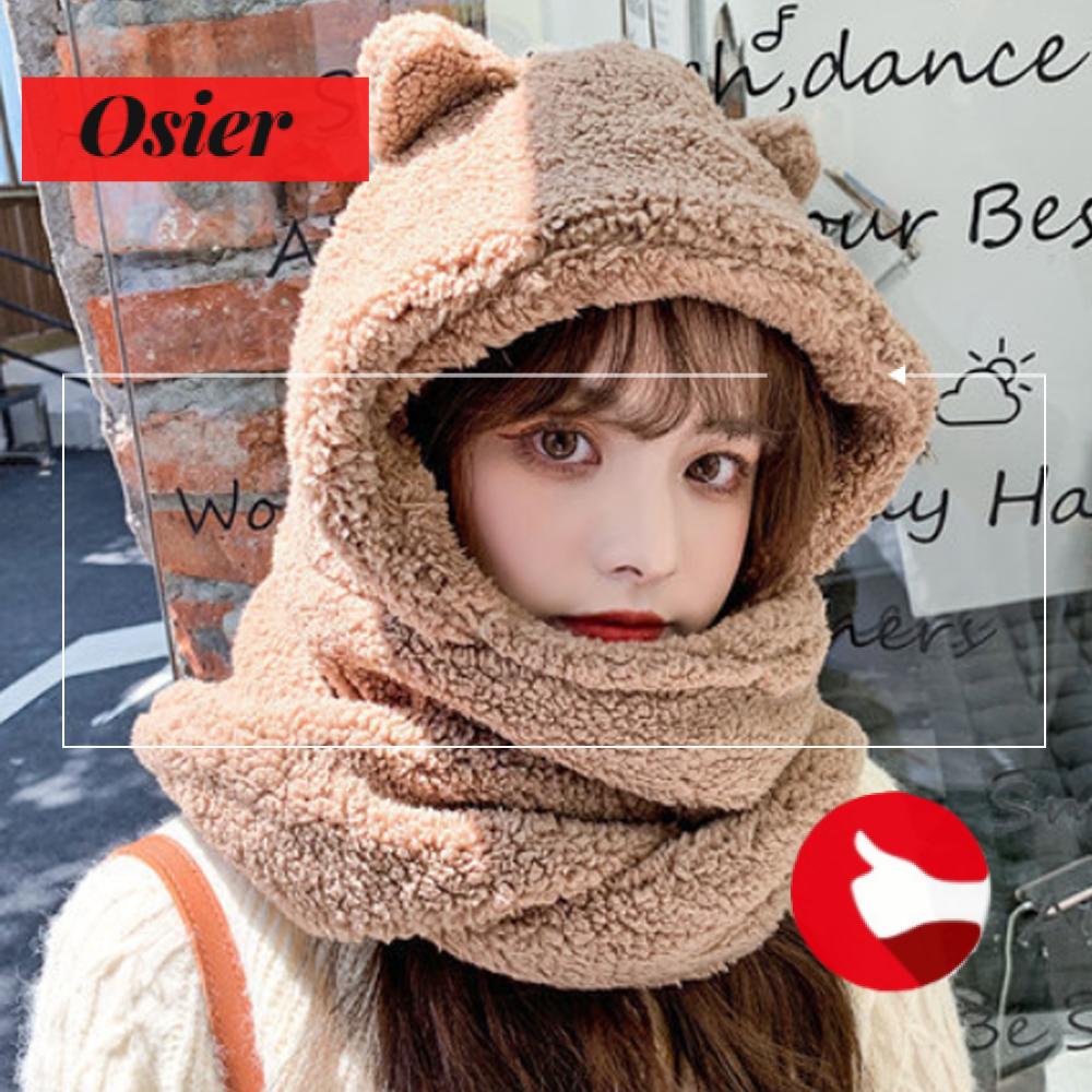 Nón Trùm Đầu Kiêm Khăn Choàng Cổ Ấm Áp Hình Gấu Dễ Thương Thời Trang Mùa Đông Cho Nữ