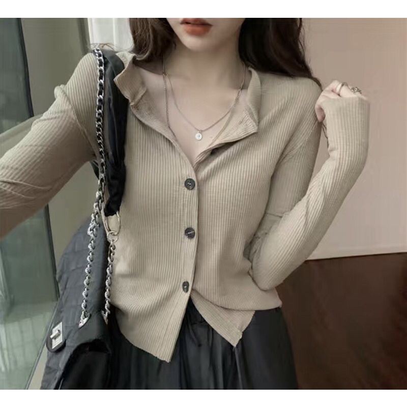 Áo Sơmi Dệt Kim Dài Tay Cài Cúc Chéo - Cập Nhật Thời Trang Hè Thu 2023