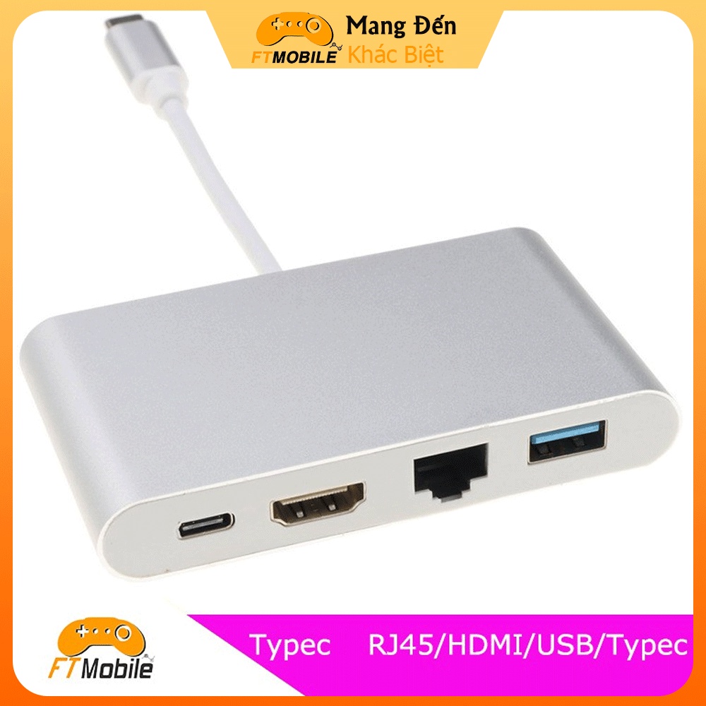 Bộ chuyển đổi USB TypeC 4 in 1 To HDMI 4k, USB, USB TypeC, Ethernet(RJ45 Port) tặng kèm cáp HDMI