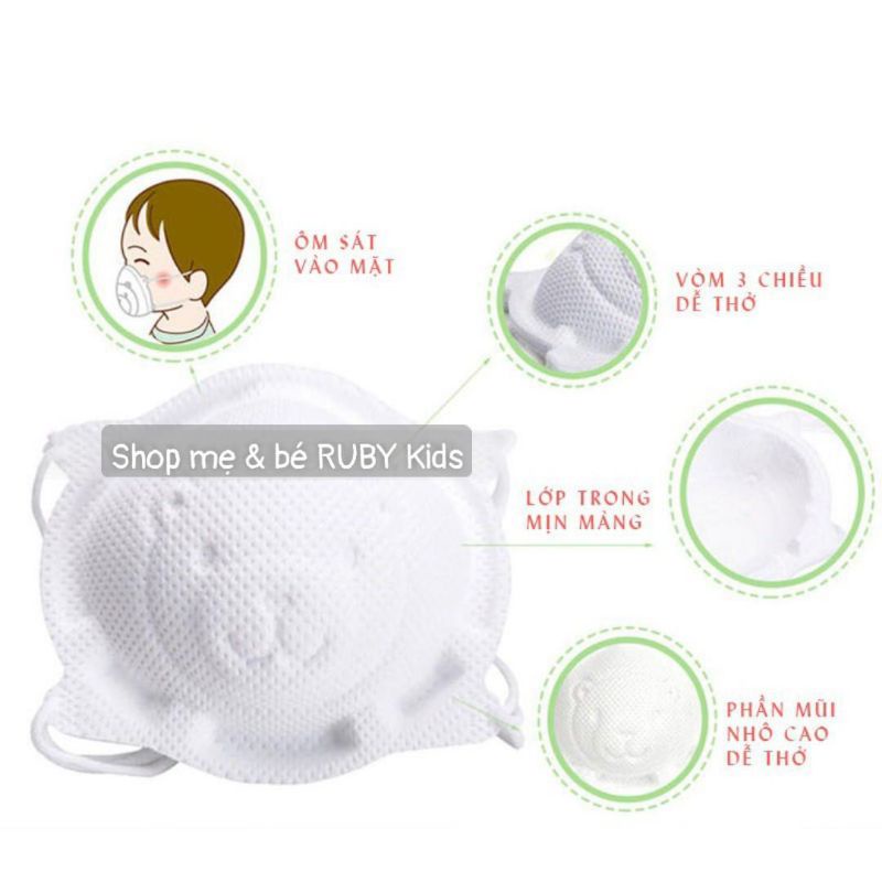 Set 10 cái khẩu trang hình gấu cho bé, khẩu trang em bé 3D cho trẻ 0-3 tuổi - rubykid79