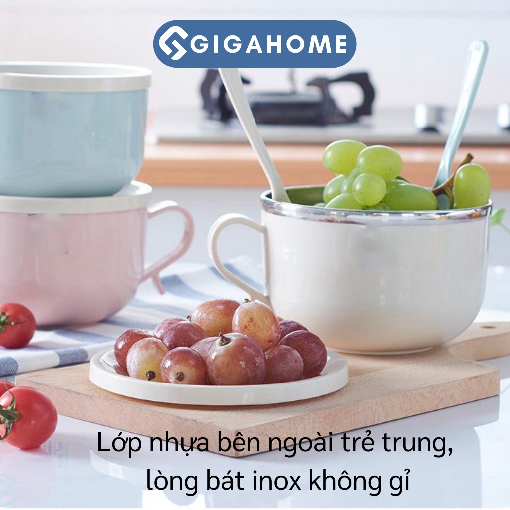 Tô Ăn Mì Tặng Kèm Muỗng GIGAHOME Giữ Nhiệt Có Nắp Và Quai Cầm Chống Nóng Hình Thỏ 6865