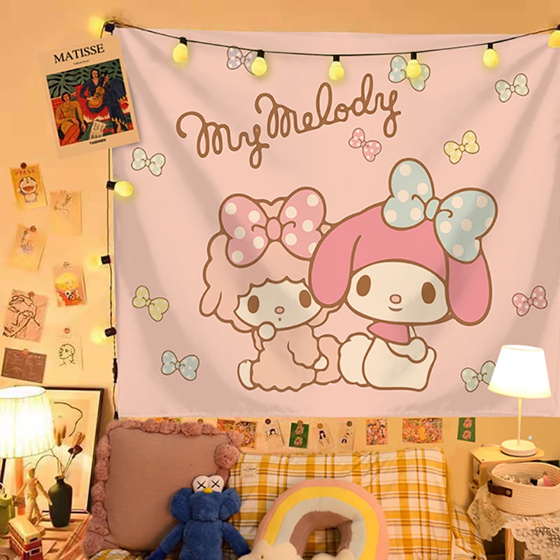 Thảm Treo Tường Trang Trí Phòng Ký Túc Xá In Hoạt Hình Sanrio Melody Cún Tai To Kuromi Hello Kitty