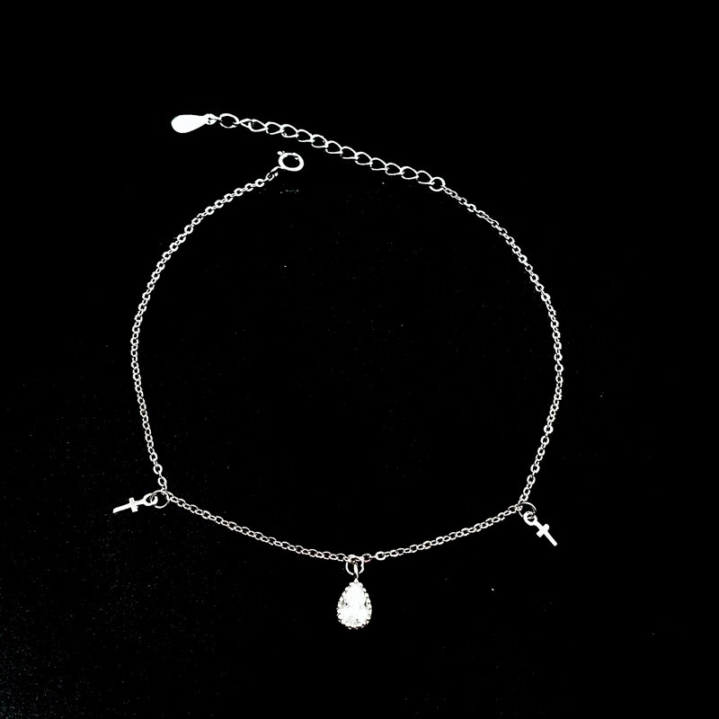 Lắc Chân Bạc Nữ Đơn Giản - Đính Đá Giọt Nước Cho Nữ LC1754 - Bảo Ngọc Jewelry