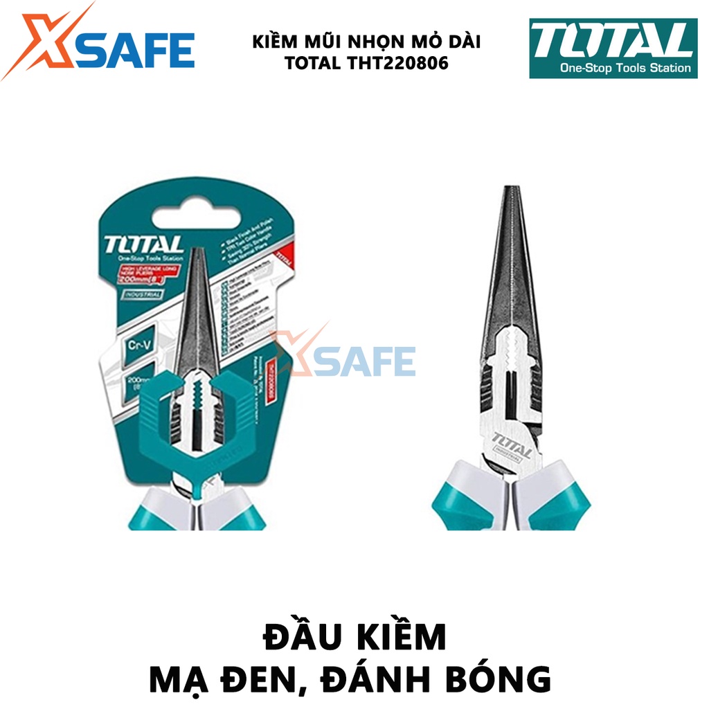 Kìm mũi nhọn mỏ dài  TOTAL THT220806 | kềm cao cấp Kích thước 8&quot;/ 160mm, Chất liệu bằng thép CR - V, đen bóng, Độ bền