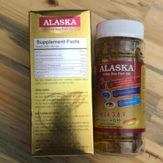 Dầu Cá Alaska Omega 3.6.9  Hộp 100 viên  Bổ Não, Tăng Cường Thị Lực, Giảm Nguy Cơ Mắc Bệnh Tim Mạch