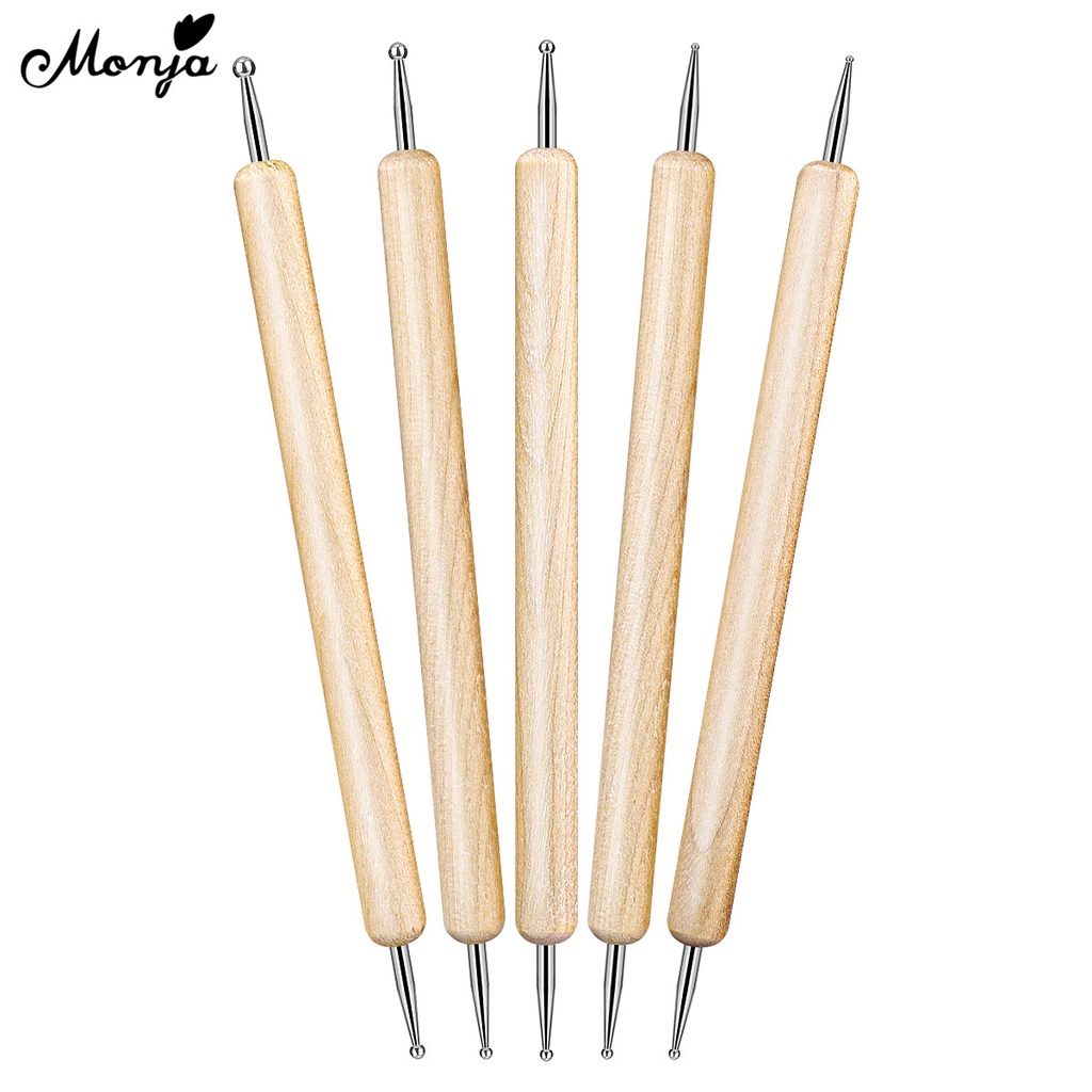 Monja Set 5 Bút Vẽ Móng Nghệ Thuật Gel UV Hai Đầu Cọ Đính Đá Trang Trí Nhà Cửa DIY
