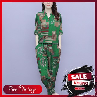 Set Bộ Đồ Nữ Trung Niên Chất Đũi Thô Mềm Mát Sang Trọng Thoải Mái