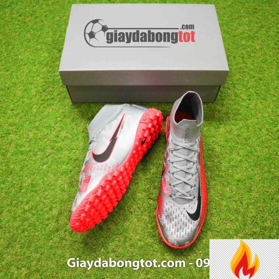Giày Mercurial Superfly 7 Elite TF xám bạc vạch đỏ | Cổ thun ôm chân, độ bền cao, ảnh thật 100% -dfg*d