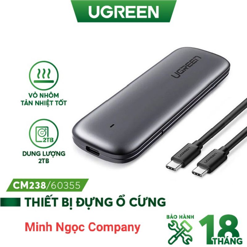 Box đựng ổ cứng UGREEN 60355 CM238 tương thích M2 SATA USB 3.0 NGFF/NVME B-Key/M-Key và M+B Key 2280/2260/2242/2230