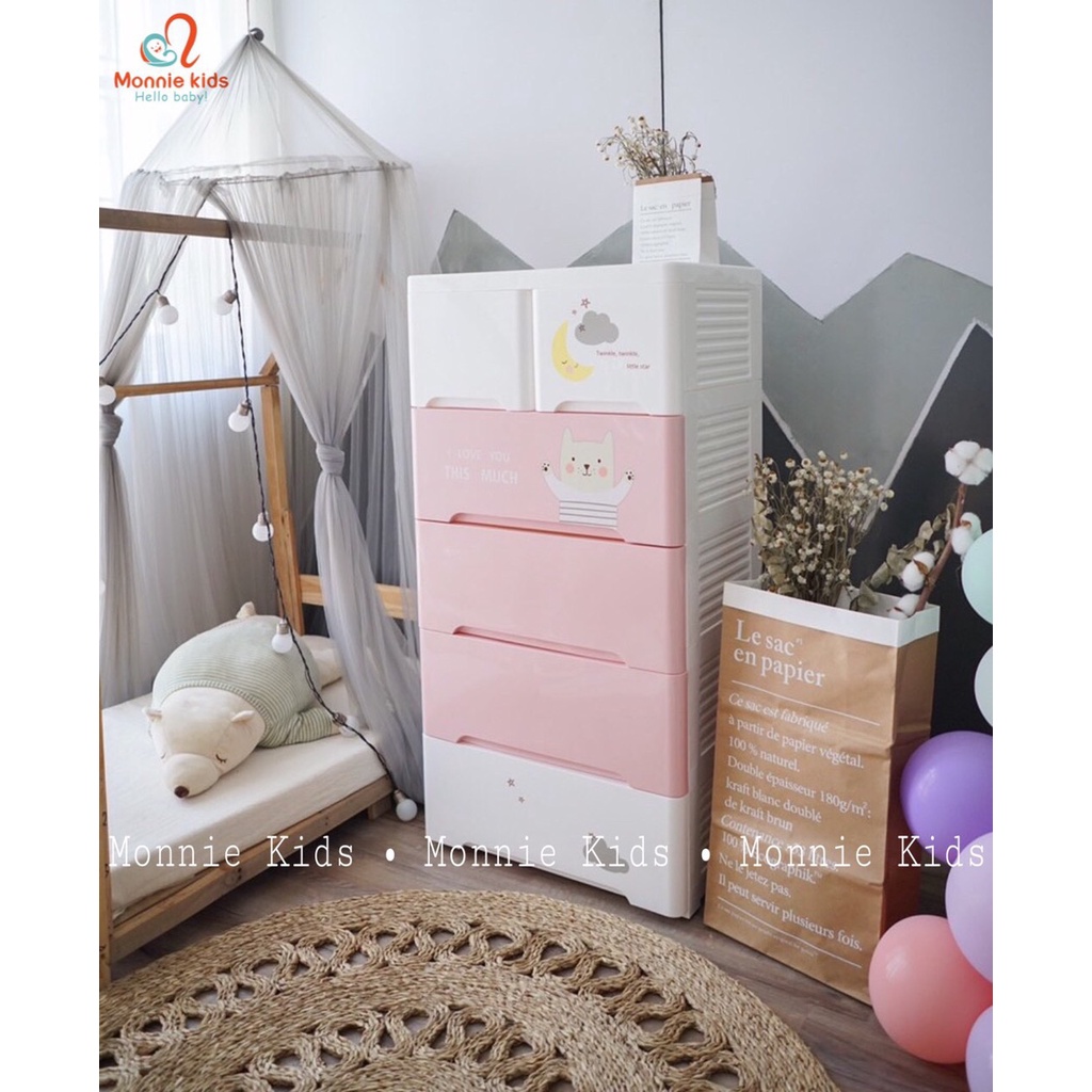 Tủ nhựa đa năng 4 tầng 112x60x45cm, tủ quần áo nhựa dễ thương cho bé - Monnie Kids