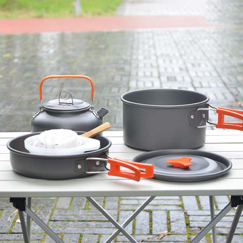 BỘ NỒI NẤU ĂN dã ngoại COOKING SET DS308 - BỘ NỒI DU LỊCH CAO CẤP, ĐA NĂNG 3 món có vung Dùng cho 2-3 người PICNIC NHÓM