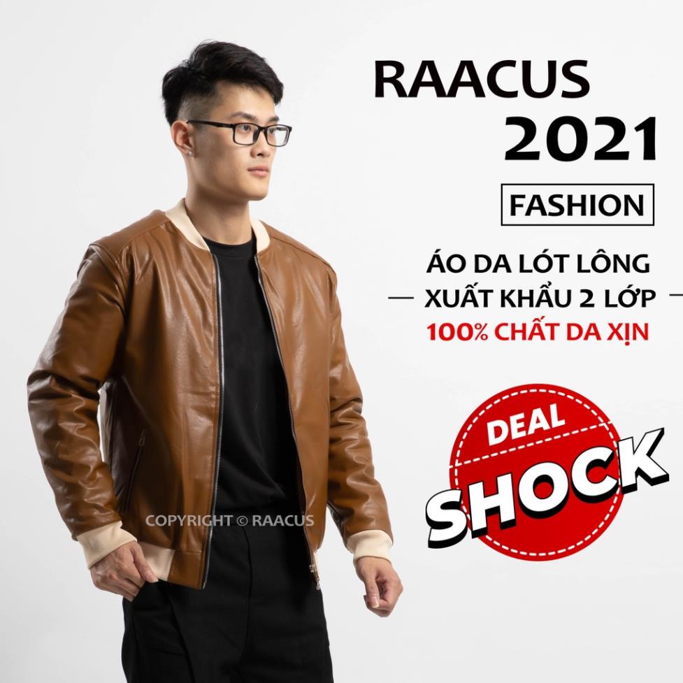 SALE Áo khoác da nam lót lông cừu cao cấp RAACUSSTORE, áo bomber nam da đẹp phong cách ulzzang