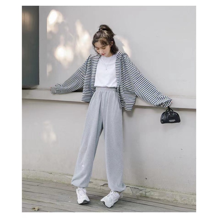 Áo khoác hoodie tay dài họa tiết kẻ sọc ngang phong cách Hàn Quốc dễ thương cho nữ