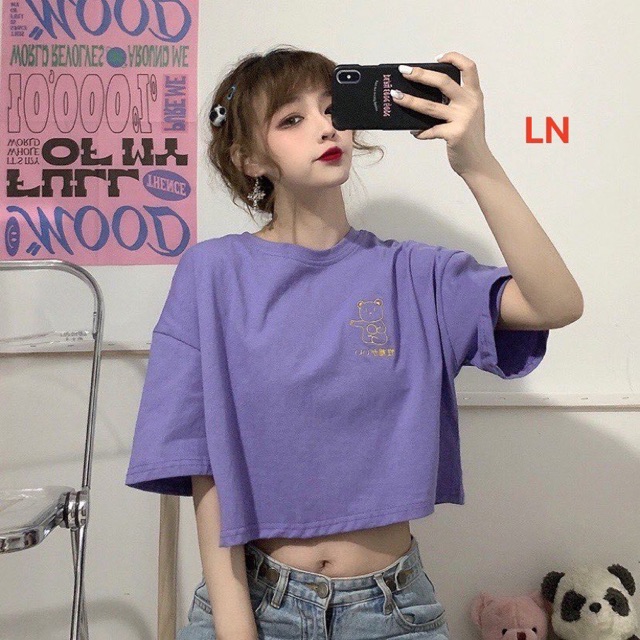 Áo croptop lô gô gấu LN12