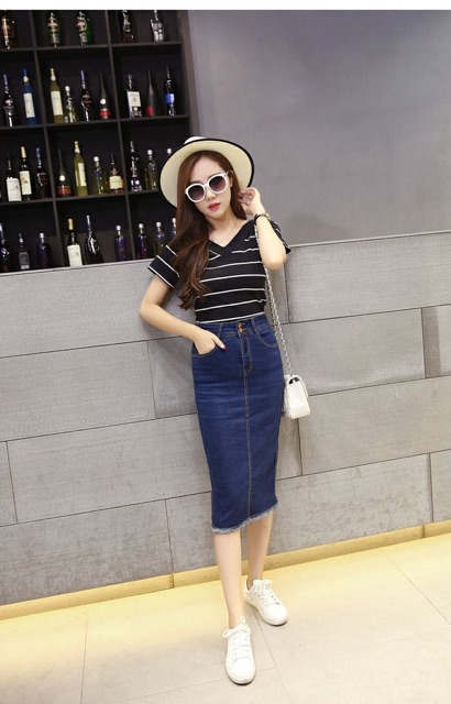 CHÂN VÁY JEAN BÚT CHÌ BIG SIZE DÀI QUA GỐI 3170