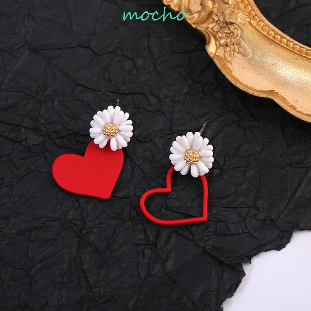 Bông Tai Hình Hoa Cúc Đỏ Thiết Kế Bất Đối Xứng Thời Trang