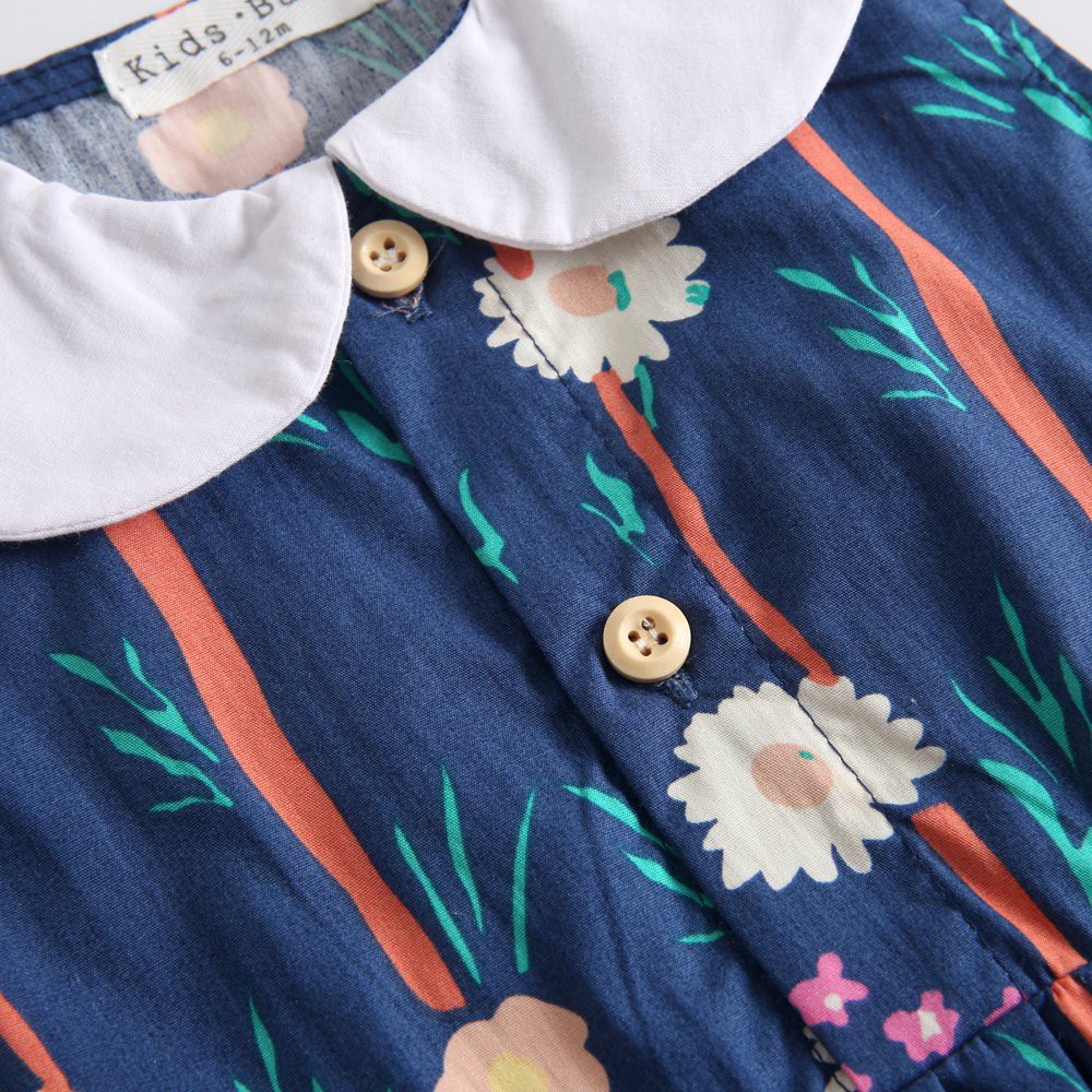 Áo Liền Thân Sanlutoz In Họa Tiết Bông Hoa Màu Xanh Dương Cho Bé Gái