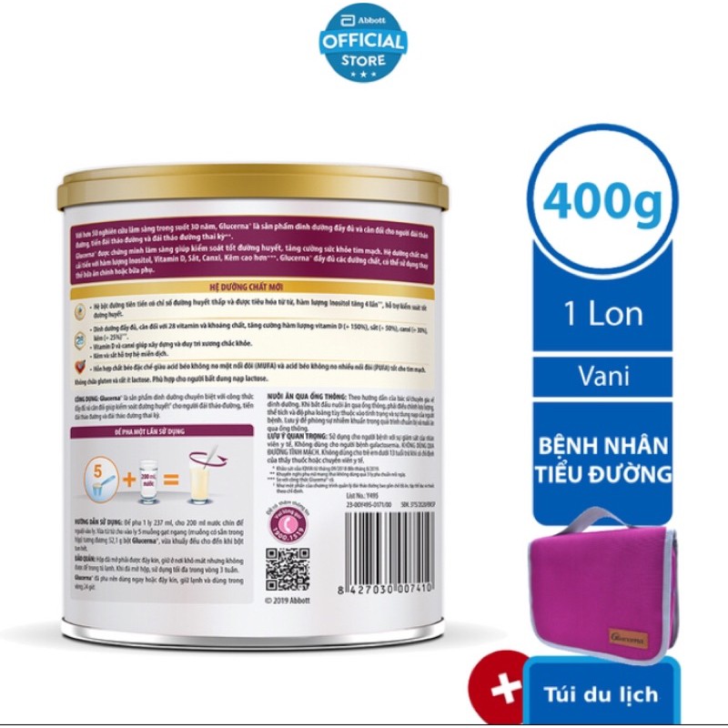 Glucerna Vani 400g tặng túi du lịch sức khỏe