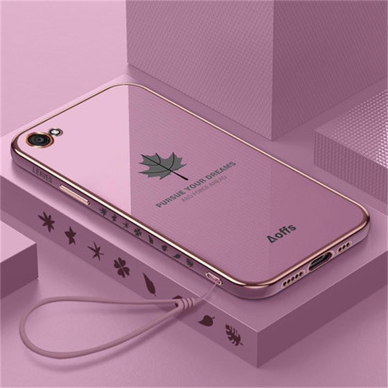 Ốp Điện Thoại Silicon Mềm Chống Rơi Họa Tiết Lá Phong Kèm Dây Đeo Dành Cho OPPO A83