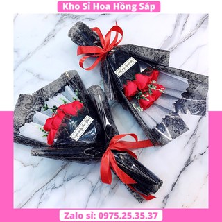 Hoa hồng sáp 008 bó 5 bông giấy không nhăn