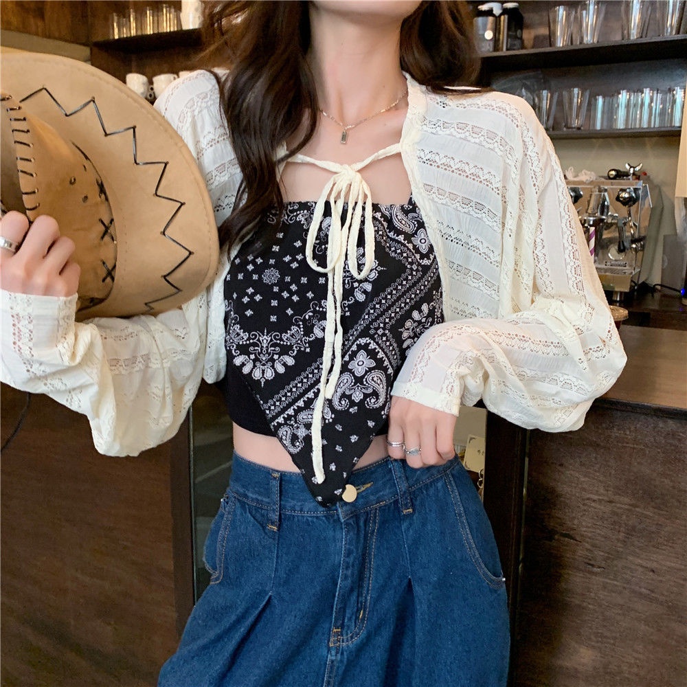 Set áo ống ngắn và áo khoác chống nắng in họa tiết phong cách thời trang ngoài trời (có bán lẻ)