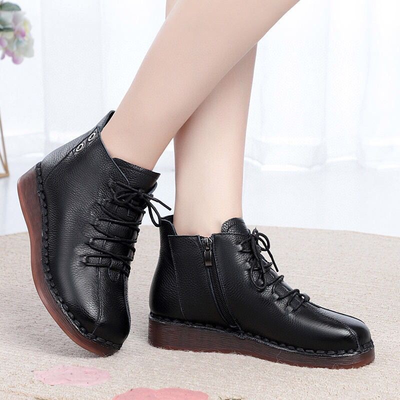 bốt cổ thấp da thật cho lứa tuổi trung niên trong lót lông cực êm chân | BigBuy360 - bigbuy360.vn