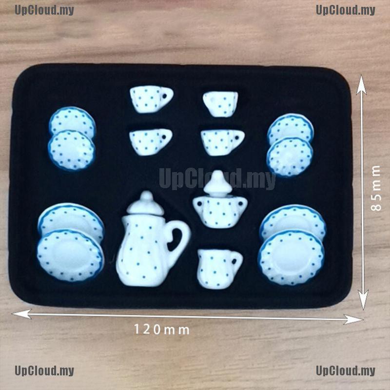 Bộ tách trà bằng sứ gồm 17 món kích thước 1:12 dành cho nhà búp bê