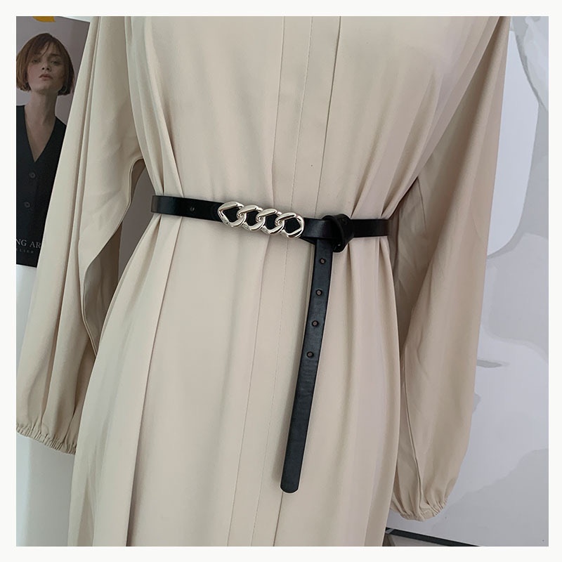 Dây Nịt Váy Áo Quần Nữ bản nhỏ mặt Xích Xoắn ĐV012 - Thắt lưng da mảnh 1.3cm da đẹp phối váy áo cá tính