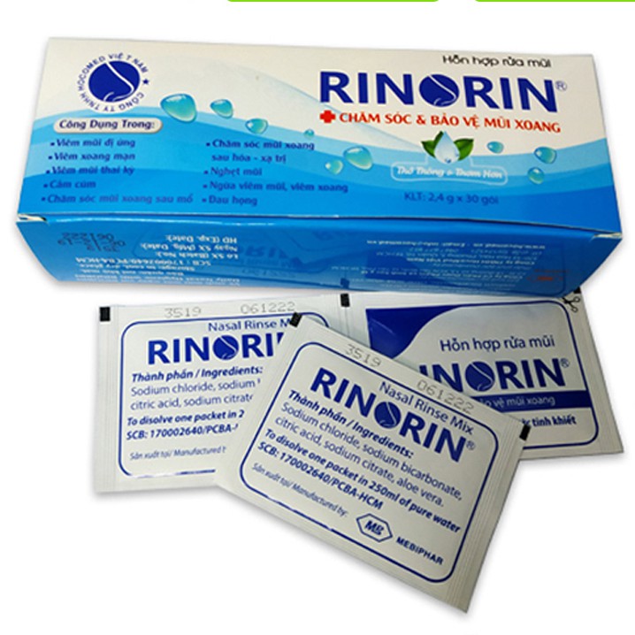 Bộ 2 sản phẩm Rinorin bình rửa mũi và hộp muối rửa mũi 30 gói - Minh Tiến Phát