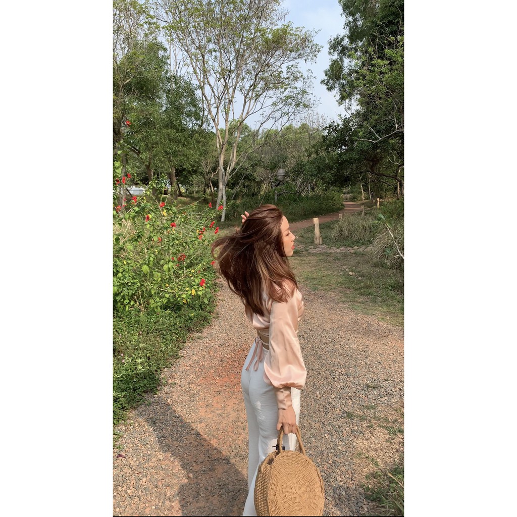 Áo lụa trắng kem tay phồng hạt châu đan dây Swandown thanh lịch, quyến rũ | BigBuy360 - bigbuy360.vn