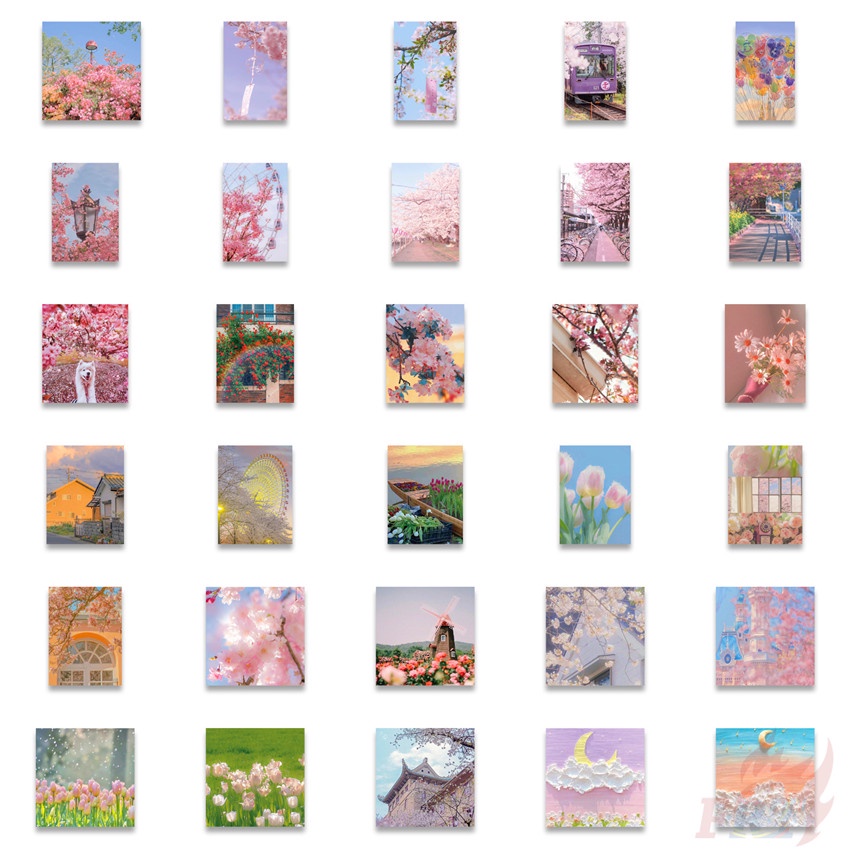 ❉ Romantic Spring Flowers Stickers ❉ 64Pcs/Set DIY Fashion Waterproof Doodle Decals Stickers