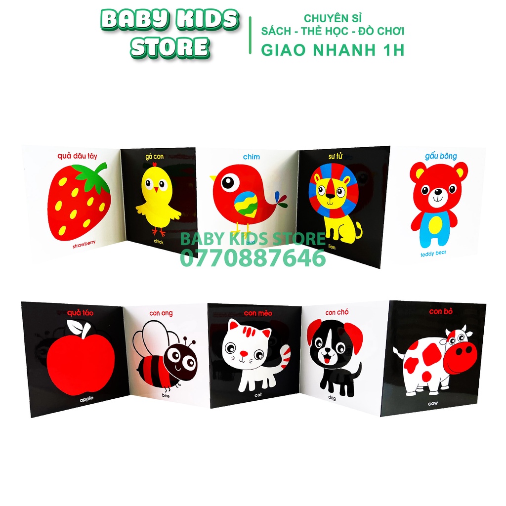 Flash Card Kích Thích Thị Giác - Zíc Zắc Cho Bé 0-1 Tuổi, Thẻ In 2 Mặt Cho Bé Yêu