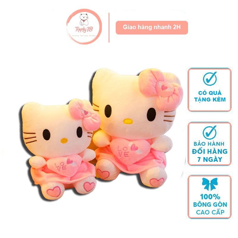 Gấu bông mèo Hello Kitty váy hồng kích thước 40-50cm Reply18 [Có Qùa Tặng Kèm]