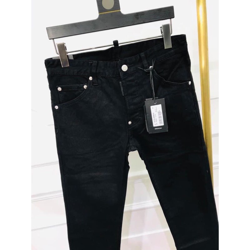 Quần jean bò nam đen trơn DSQ2 phối khoá zip sau viền cạp dáng slim fit chất vải dày dặn bền đẹp QJ157P