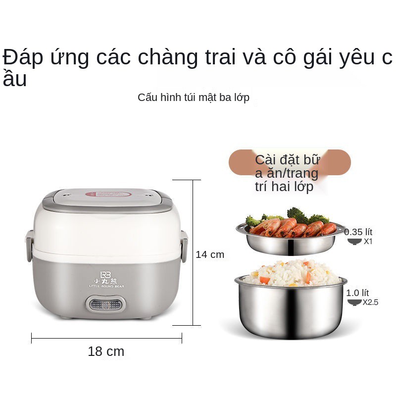 Hộp cơm điện cách nhiệt cắm có thể hâm nóng tự nấu hiện vật tủ công sở mini xách tay