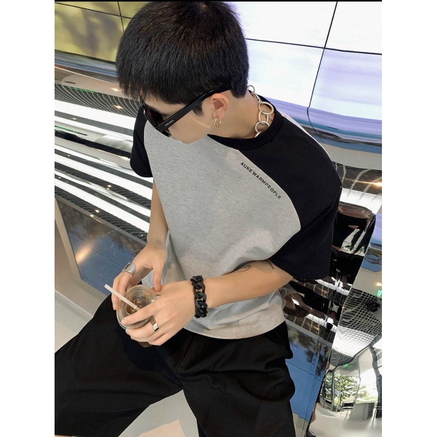 Áo thun nam Raglan xám đen