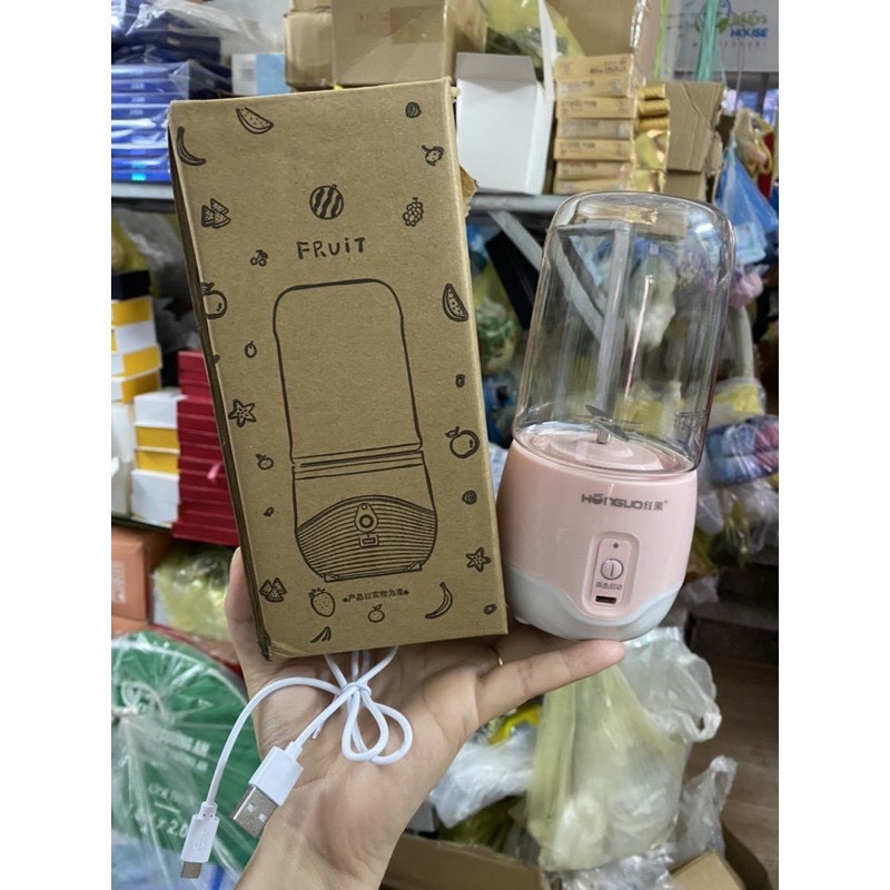 Máy Xay Sinh Tố, Máy Xay Hoa Quả Mini Cầm Tay Hunguo 6 Lưỡi Inox Không Gỉ Xay Đá, Xay Sinh Tố Cực Nhuyễn