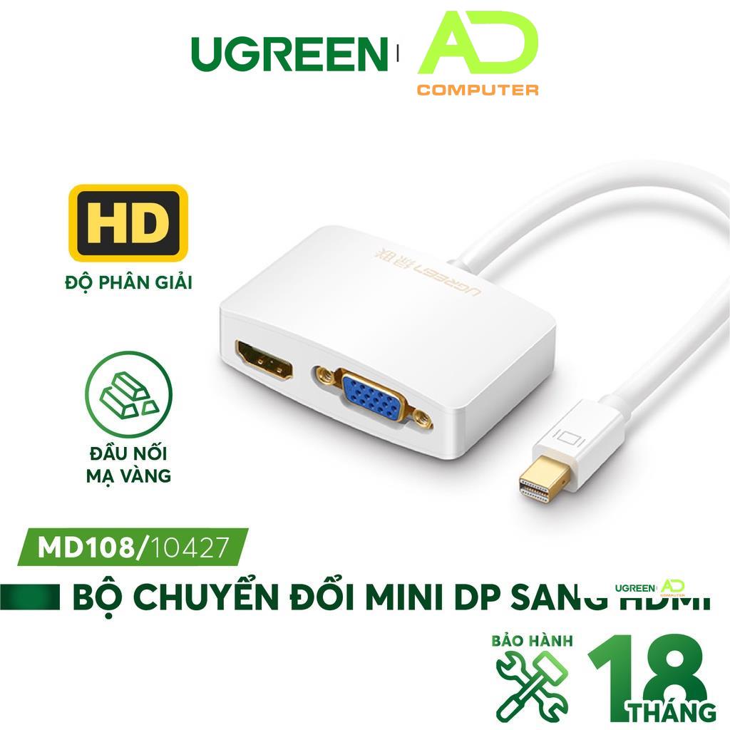 Cáp chuyển mini DisplayPort sang HDMI và VGA dài 15CM UGREEN MD108 - Hàng phân phối chính hãng - Bảo hành 18 tháng