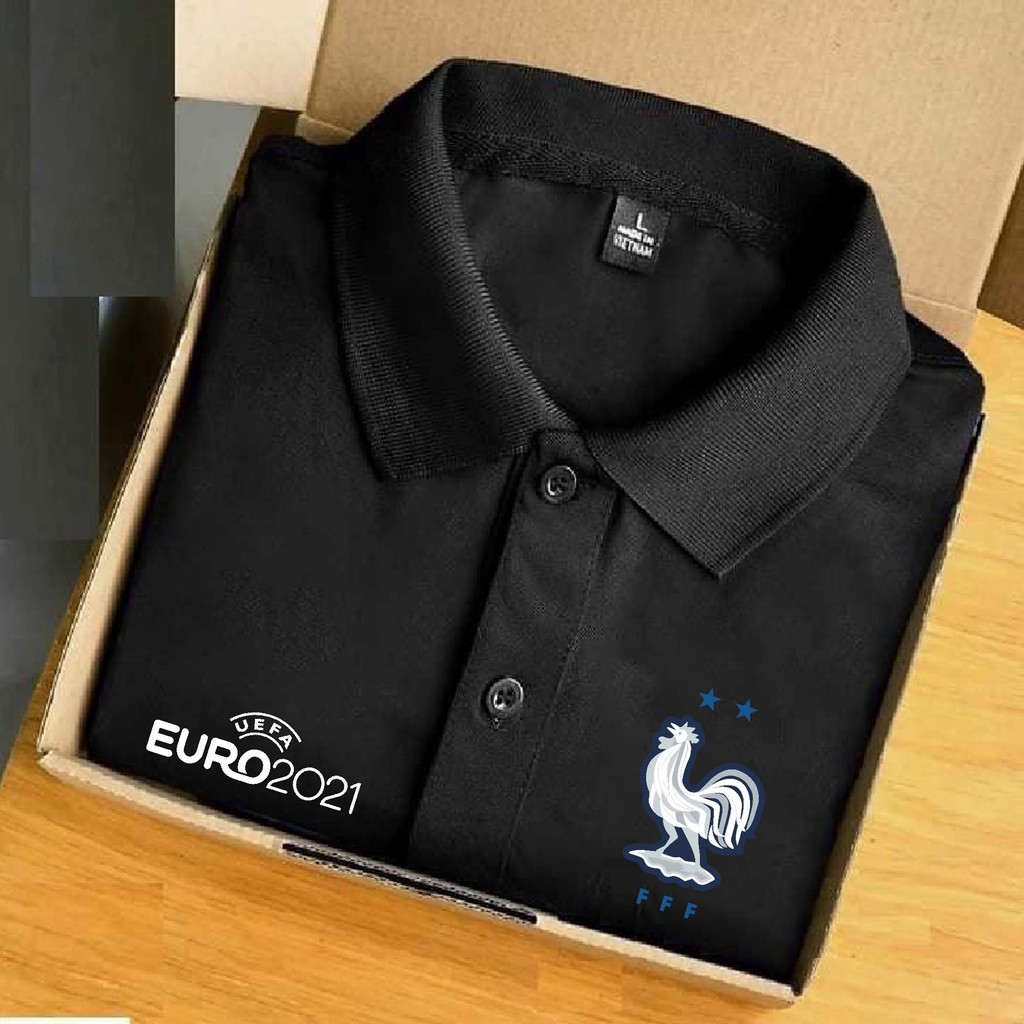 Áo Polo Đen In Logo Đội Tuyển Quốc Gia Euro 2021 - Chất liệu hàng loại 1 thị trường kèm FREE SHIP