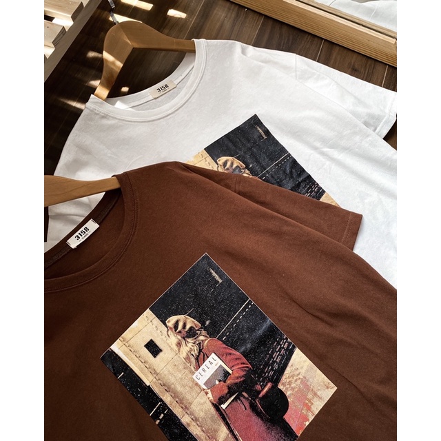 Áo phông 3158 quảng châu form rộng in hình freesize cá tính năng động trắng đen nâu vintage - Helia House