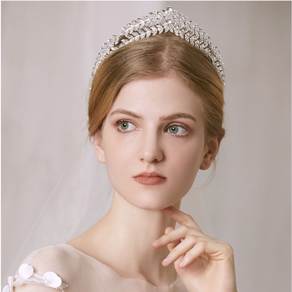 Vương miện cô dâu hai đường đá kiểu dáng Âu