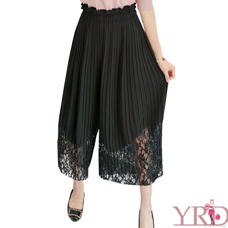 Quần ống rộng lưng cao phối ren cho nữ | BigBuy360 - bigbuy360.vn