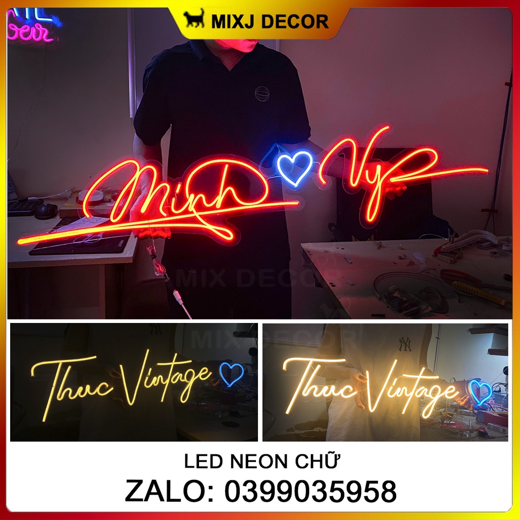 Đèn led neon sign 12v flex decor chữ theo tên trang trí thiết kế uốn chữ theo yêu cầu - Mixj